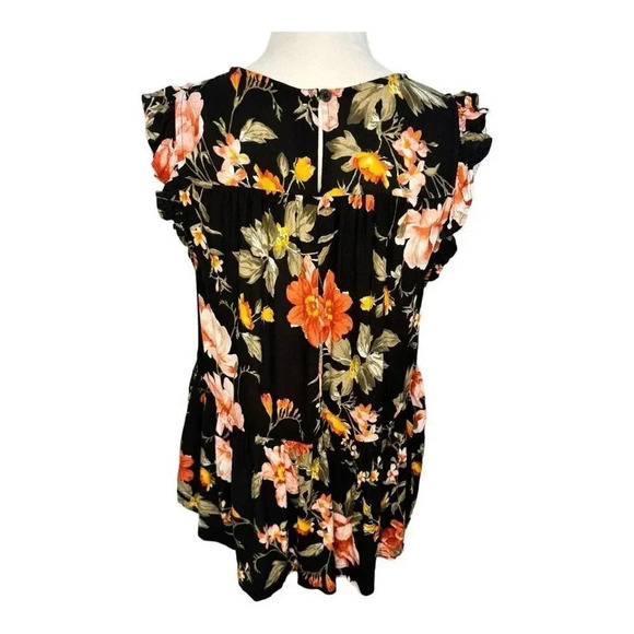 American Eagle Women's Small Floral Sleeveless Tank Top Multicolor Ruffle Trim - Picture 3 of 8